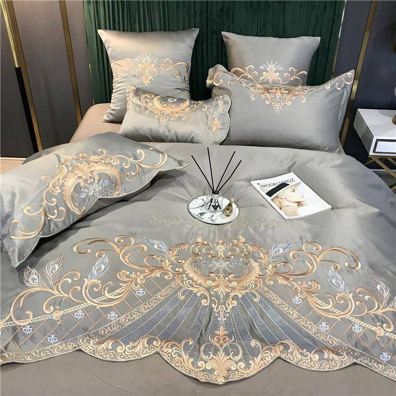 欧式高517档奢用刺绣婚四件套全棉纯棉床单真丝绸被华套结婚床上