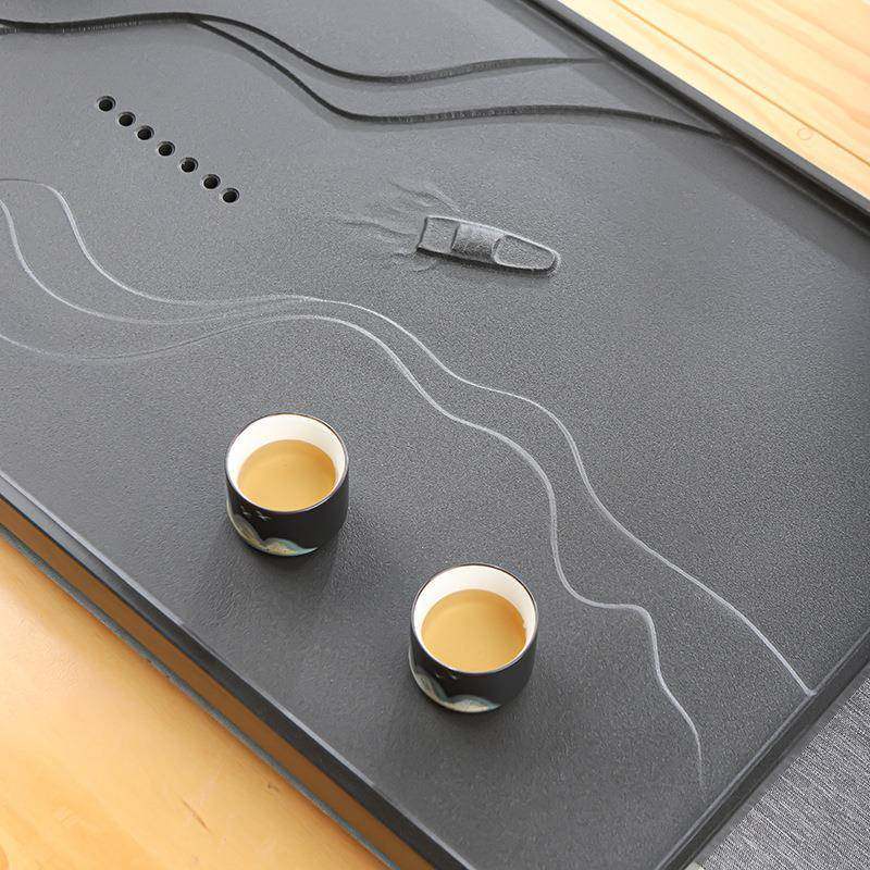 天然乌金石茶家用2025茶新款厅台茶海客高档浮雕小船流水一体石材