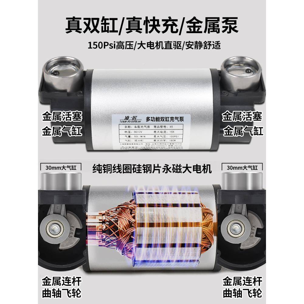 凌电匠多功能SUV载充气泵双缸压大车功高率动汽721车用轮胎打气泵