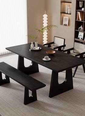 实木QWV餐桌体桌色胡桃木办公室餐书桌一体一会议桌办公客厅长书