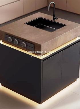 20独2导5新款岩板岛头料理台储物柜单中岛台厨全BEG房岩板奢石台