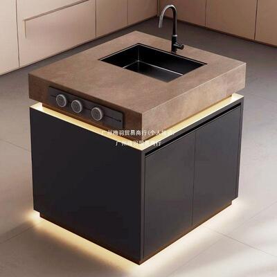 20独2导5新款岩板岛头料理台储物柜单中岛台厨全BEG房岩板奢石台