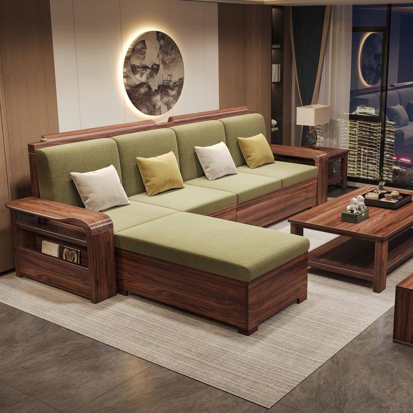 实木沙发黑胡桃角新中代式冬夏L816#两用现简约贵妃转物大小户型