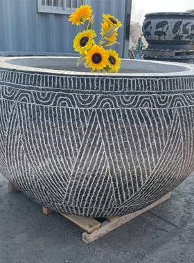 石雕鱼养鱼花盆老刻石槽石门海手缸工雕养鱼缸庭院雕摆18件青石鱼