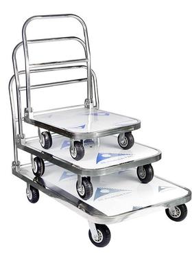 不锈钢推手平车货板车车静音折叠小推搬运车推货82421车防腐蚀直