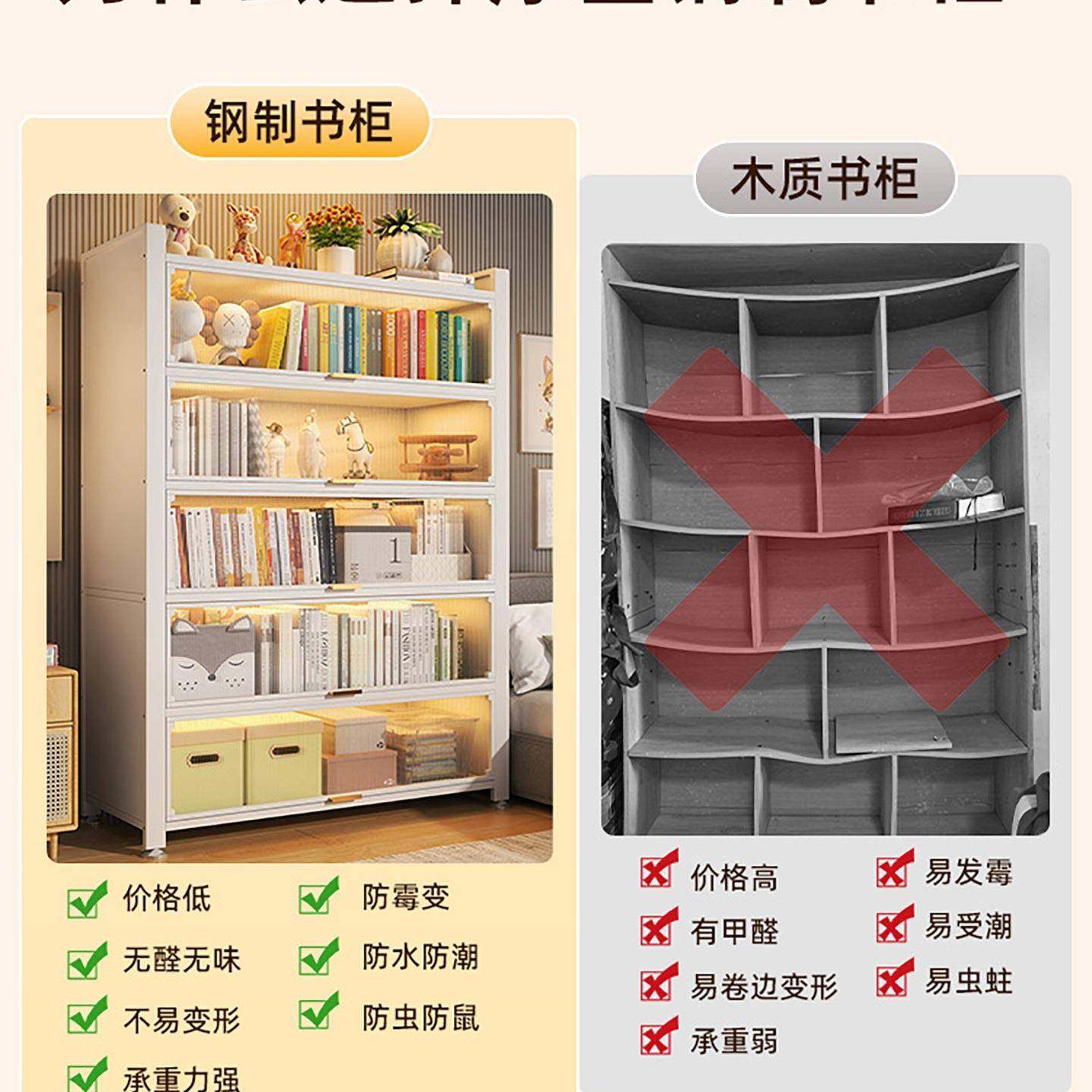 钢制书柜USA带门防尘纳家用一体靠物墙可移动童书架落地置儿架收,电子元器件市场,其它元器件,淘宝优惠券,粉丝福利购,淘宝优惠卷