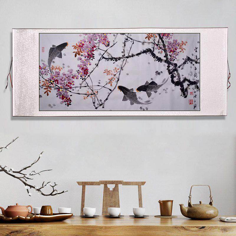 中家术协会理国事陈UVY永锵四尺花鸟画紫藤鱼纯手美绘仿名家字画