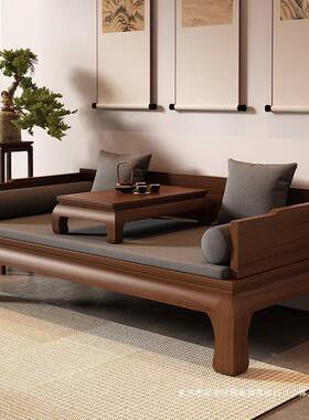 实木罗床新中式沙发汉221228两用小户床型榆客厅菠萝格木家具书房