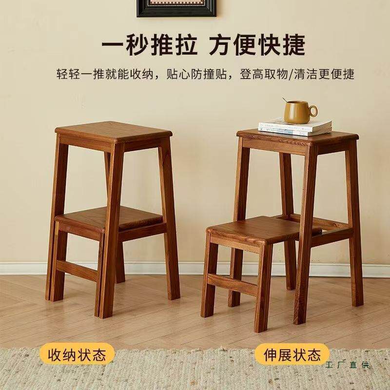 实木梯凳稳步凳高厨房登高家叠用加厚多XJB功能两步踩白色爬台阶