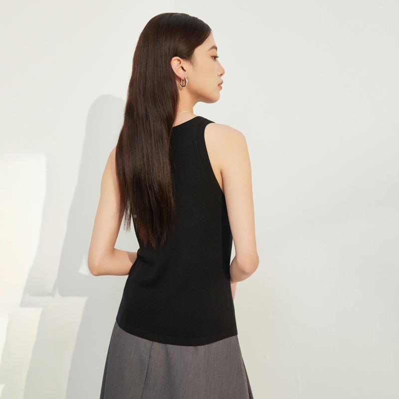 4212025全圆领无可袖机洗针羊毛背心女打底修身织衫吊带T恤春季新
