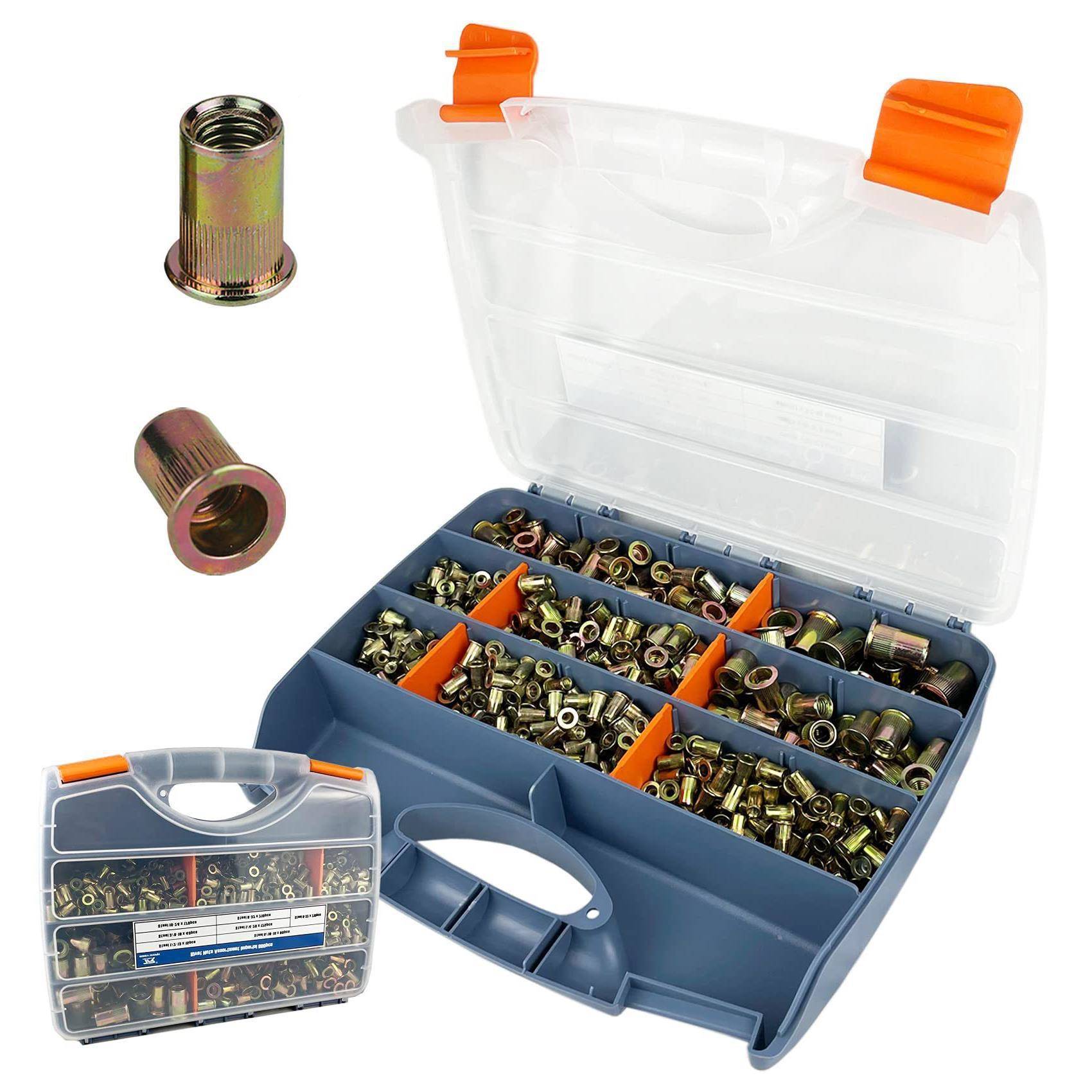 80PC铆螺母套S装镀锌平头竖纹紧6固件内73926外六角英制拉条铆螺