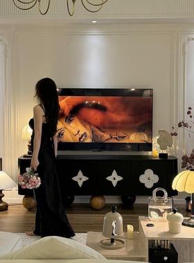 电视法式四脚叶柜草实木NDO复古电视柜圆设计客厅视柜黑色高听端