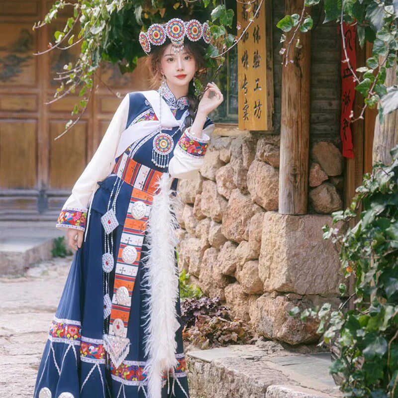 新款纳西族服装云南丽江少数民族服饰摩梭成人披星戴月旅拍演出服