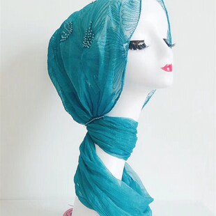新款亚斯米诺纱巾帽子头巾女穆斯盖头拍照回纱巾旅游防晒夏薄款女