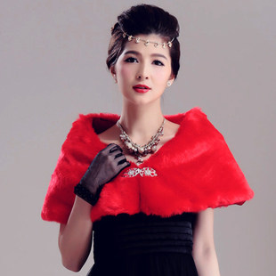 秋冬新娘结婚婚纱礼服毛披肩晚装旗袍外搭晚宴仿皮草伴娘披肩图片