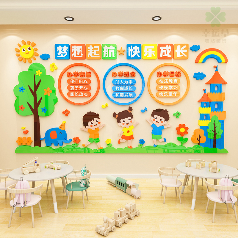幼儿园环创主题文化墙装饰办学宗旨理念墙贴画托管班墙面布置贴纸