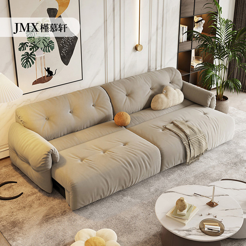 电动沙发床客厅直排猫抓绒布家具自动伸缩折叠两用多功能云朵沙发