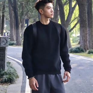 打底衬衫 黑色400g重磅美式 青少年小领口长袖 秋冬新款 圆领卫衣男款