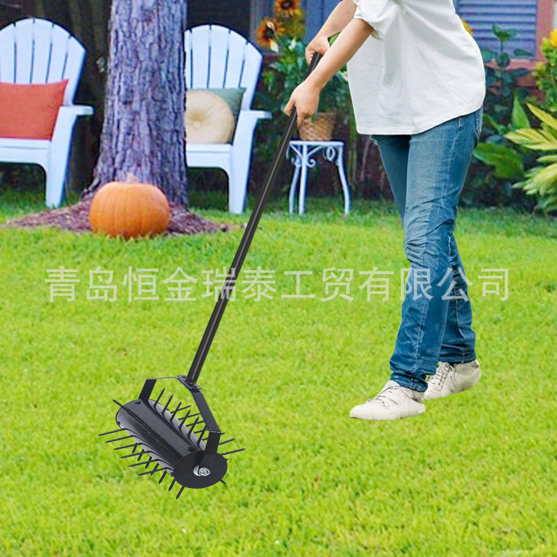 轻型花园庭院草坪曝气器手动草坪松土器草坪打草机可拆卸钉子款