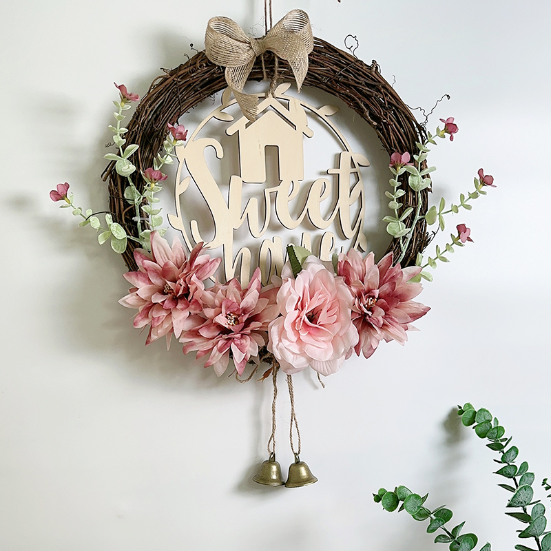 韩系粉色花环挂饰卧室客厅门口房间门挂件公主房背景墙面装饰壁挂