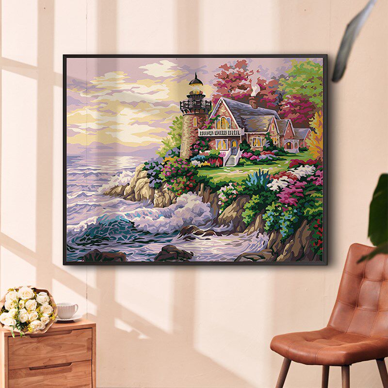 数字油画diy2024新款风景治愈解压手绘填色画油彩画画装饰画定制