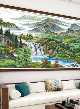 SK8满绣画十字绣流水生财景山水客厅书房款清泉满林HCJ香线绣自风
