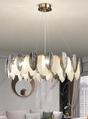 奢客厅款吊灯现代简轻969约大气法式餐厅卧室房间灯新网红羽毛灯