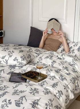 复古碎床花棉针棉织四32613件套小清新文艺纯棉全天竺棉软糯被套1