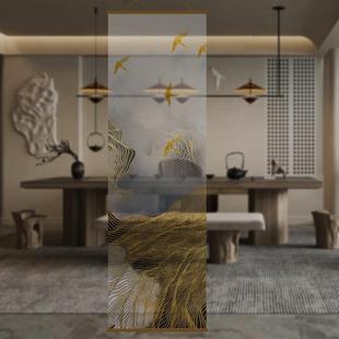 半透明鎏金山492水双面透景屏风帘纱中纱式卷帘隔断帘挂透窗帘光