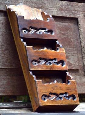 泰壁国实木镂空收纳架架墙壁厨房置物架挂整理东南亚风格NUZ家居