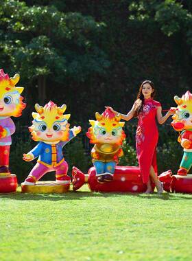 2024楼新元旦卡通32723龙玻璃钢雕春塑吉祥物售处商场小区景摆观