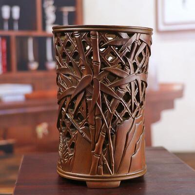 黄杨木雕笔筒摆件节节升牛五木质办笔插商务公室文房送礼工艺DTH