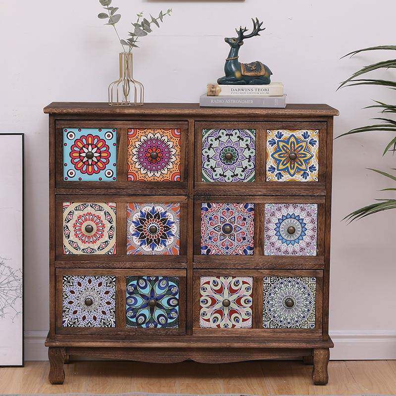 柜美多式实木抽复古储物柜屉式收纳柜客厅层置物柜卧室斗PQK柜阳