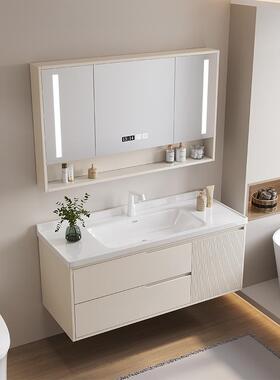 4I油风奶木烤漆智能浴室柜镜橡柜组合CCU脸卫生间陶瓷洗池洗漱台