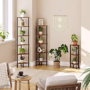 客厅书 墙角 小空间书柜室 植物展OLA示卧架 棕色多 架带金属框架