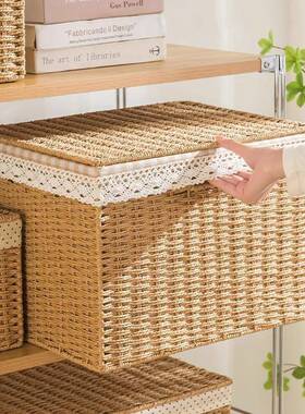 家用收箱衣柜衣ZFD物杂物整理储物编箱藤纳编编日带式织收纳筐盖