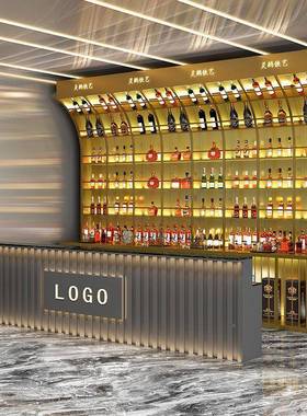 网景红创意酒酒吧台背展示酒吧架墙清吧酒馆音乐餐80967厅酒架置
