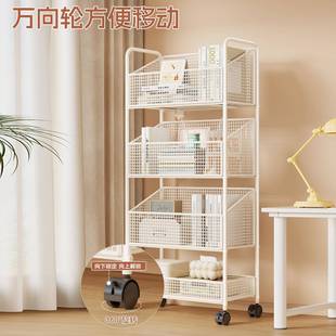 PUT书架落多可层书本收纳架一体靠墙移动书柜置地物架桌带轮小边