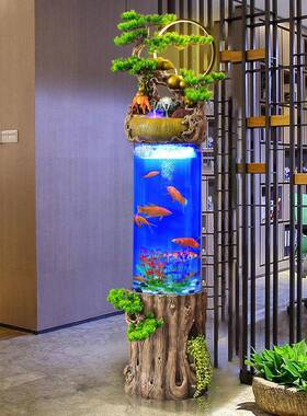 客流水生财摆厅饰件电视柜旁落地柱形61101金鱼缸圆办公室循环装