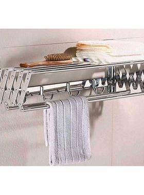 新孔款免打加长0双层浴巾架50608小尺寸毛巾架不钢30PCP锈4折叠伸