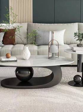 意式极简岩板几家新用椭轻奢小户51527型客厅圆形茶茶几桌奶油风2
