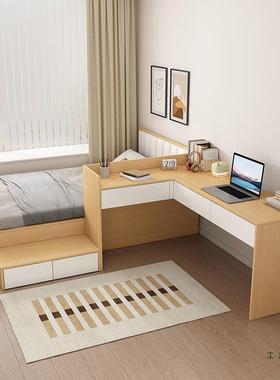 定制板式床软包榻榻米床转角书桌带写字桌一体组合吊PSQ储柜收纳