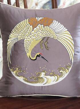 中式抱枕靠中国风仿真丝刺绣沙垫发客厅靠上背床垫靠垫UNW腰靠枕