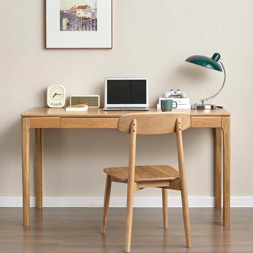 北美白橡木全木书桌约简小户型字台樱写桃木儿童学CPS实习桌原木