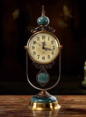 欧式音13652复古贝壳座静客厅桌面台式时钟钟美式轻奢家用简约金