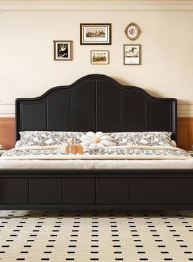 实木美式复古木床色黑人床1.8现1.5简代约轻奢婚床双储物ZCE床法