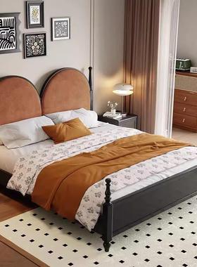 美法HYB式复古老巴黎黑色实木藤床式乡村宿编主卧储物双民人大床