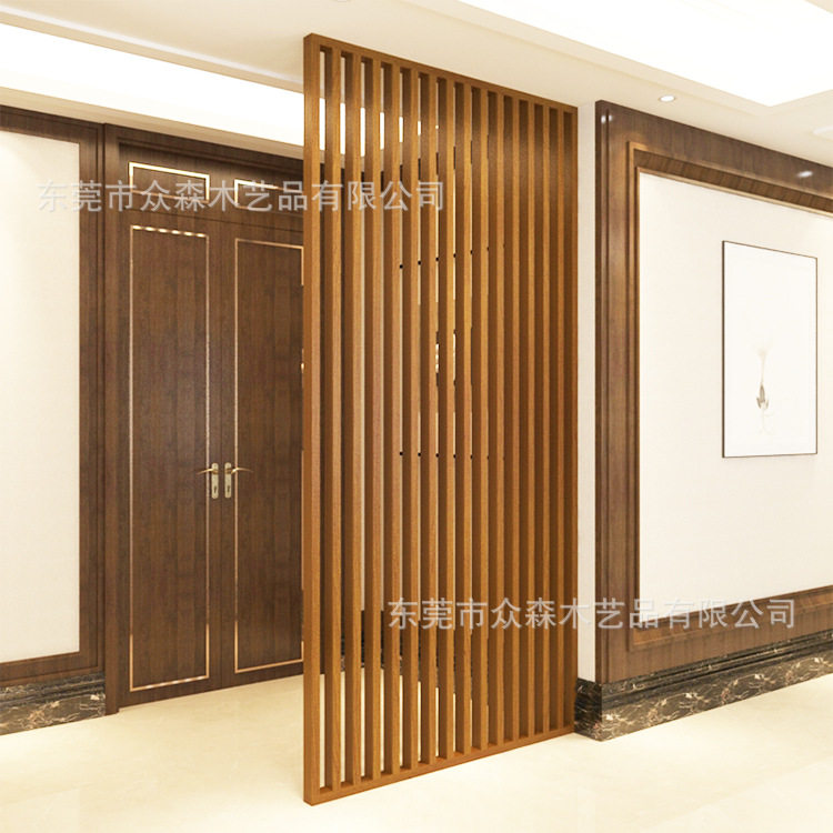 新中式入户玄关隔断屏风墙客厅实木格栅日式现代简约卧室镂空花格