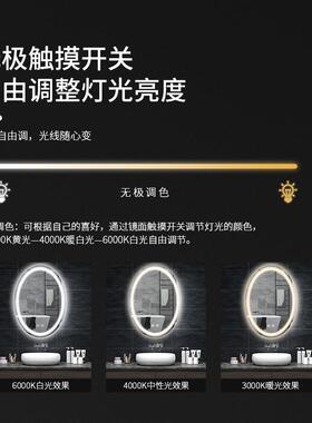 智能灯椭圆式形室子卫生间防雾挂墙发光镜梳浴妆台带90247灯镜壁