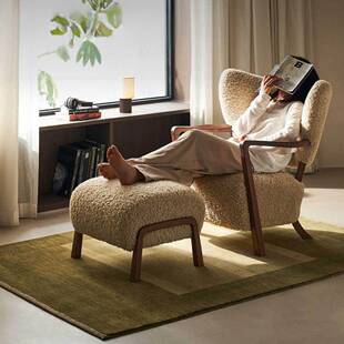 意式882极简伍尔厅夫闲椅法式复古实风木中古客单人休沙发椅